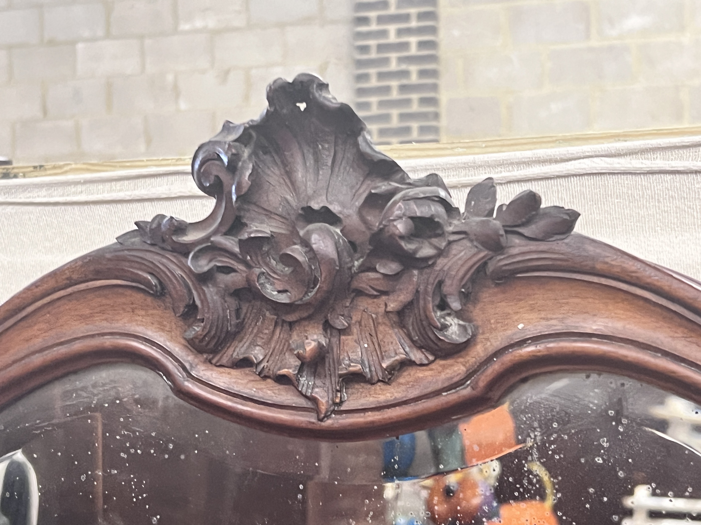 A late 19th century French mahogany triple folding dressing table mirror, width 146cm, height 105cm